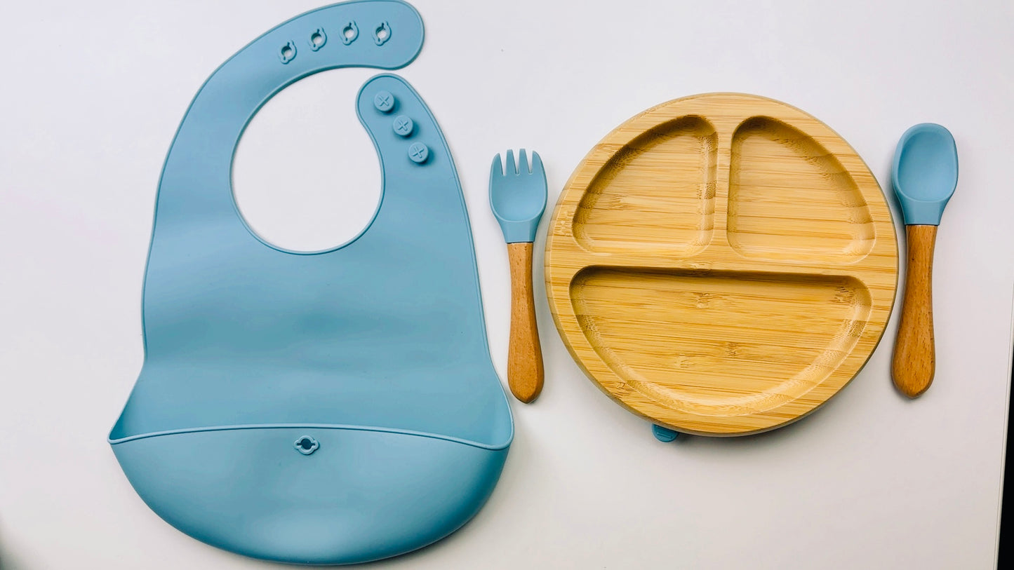 4pcs Bamboo Bowl & Plate with Silicone Suction, 2024 Hot Sells Baby Utensils