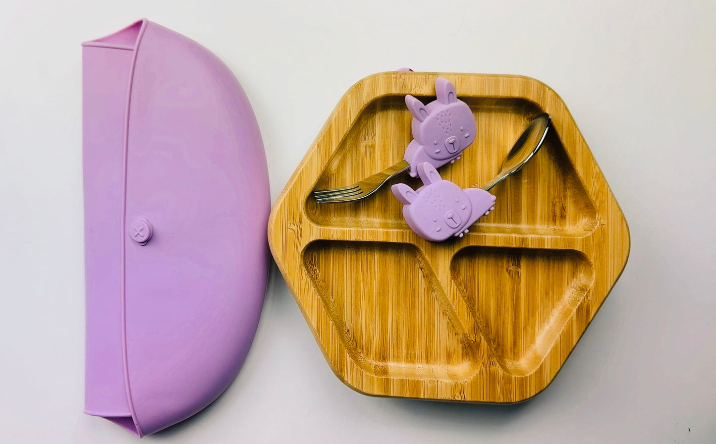 4pcs Bamboo Bowl & Plate with Silicone Suction, 2024 Hot Sells Baby Utensils