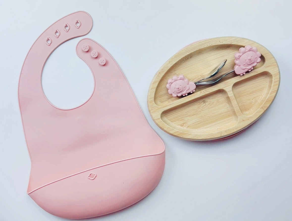 4pcs Bamboo Bowl & Plate with Silicone Suction, 2024 Hot Sells Baby Utensils
