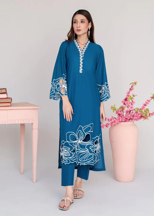 2 Piece Embroidered Decent Semi Formal - Blue