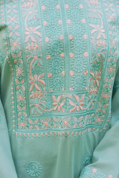 2 Piece Classy Embroidery on Front and sleeves - Mint Green