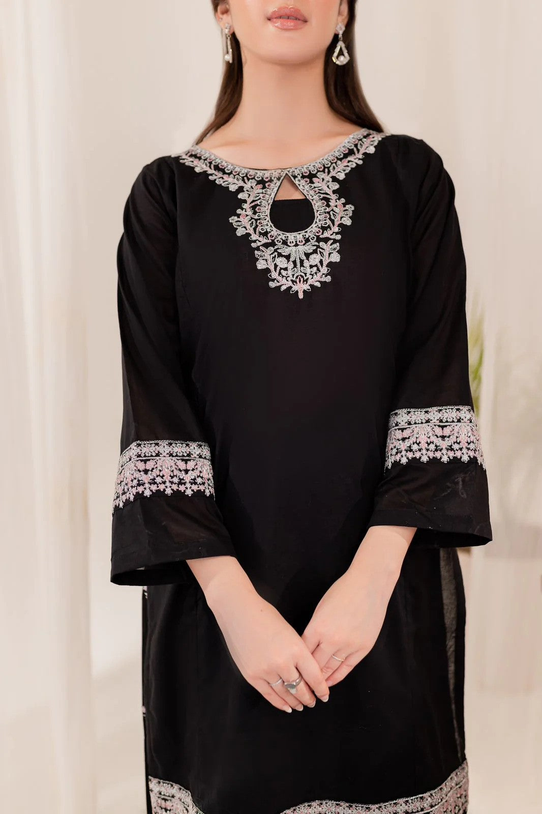 2 Piece Winters Embroidered Dress - Black