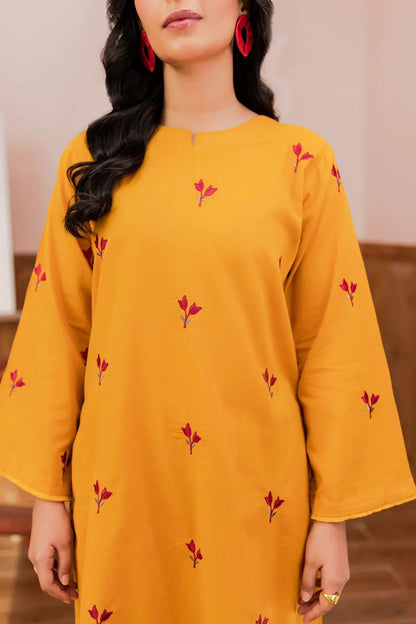 2 Piece Winters Embroidered Dress - Mustard
