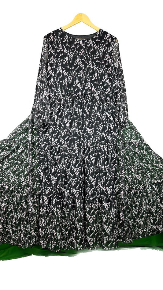 1 Piece - Korean Chiffon Elegant Floral Frock Dress 80 inch Flare and adjustable waist using built-in belt.